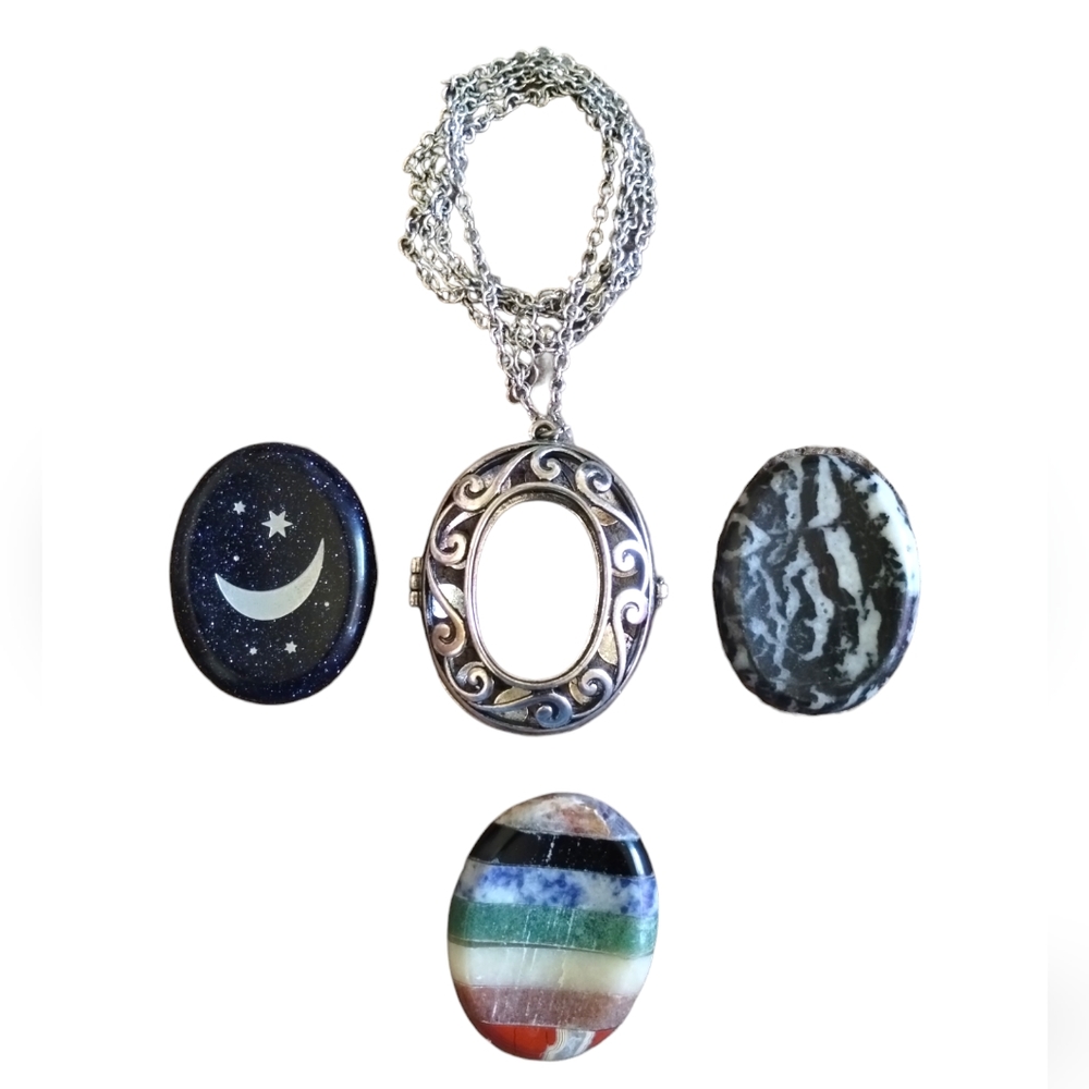 Earthbound Worry Stone Locket necklace 3 stones included